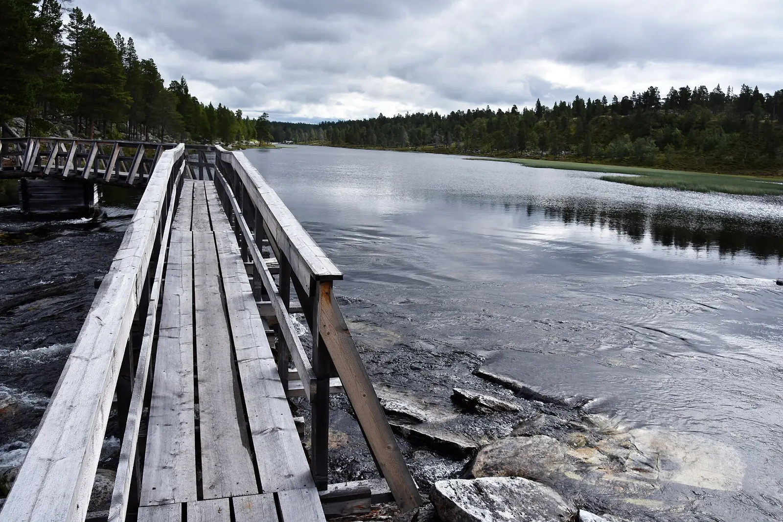Bro över älven Røa i Femundsmarka nationalpark
