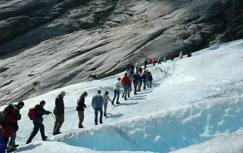 En grupp vandrare på glaciären Nigardsbreen